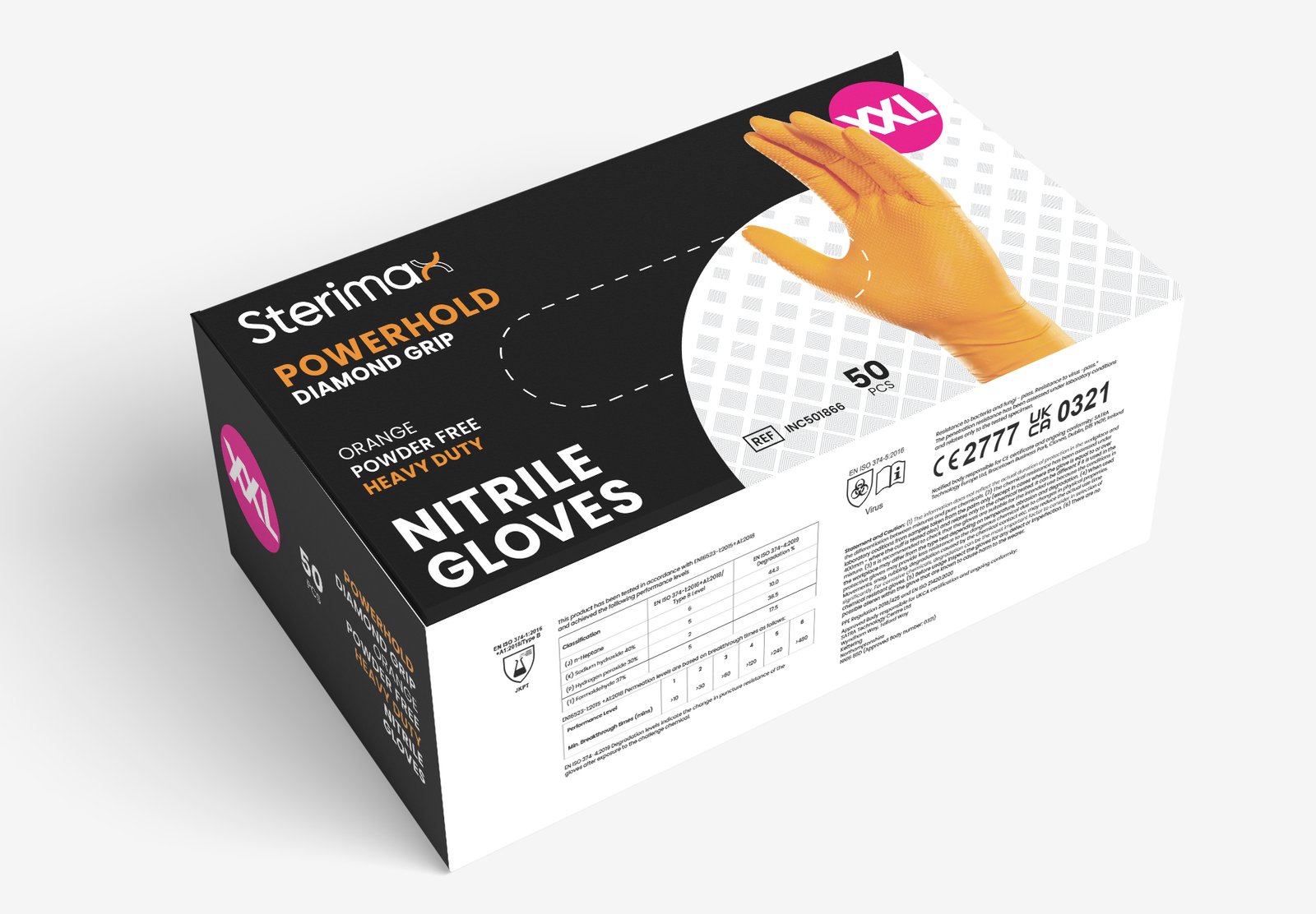 Powerhold Nitrile Diamond Grip Powder-Free Gloves Orange - Image 2