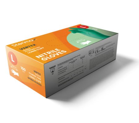 Vertex Green Nitrile Gloves Long Cuff Powder-Free